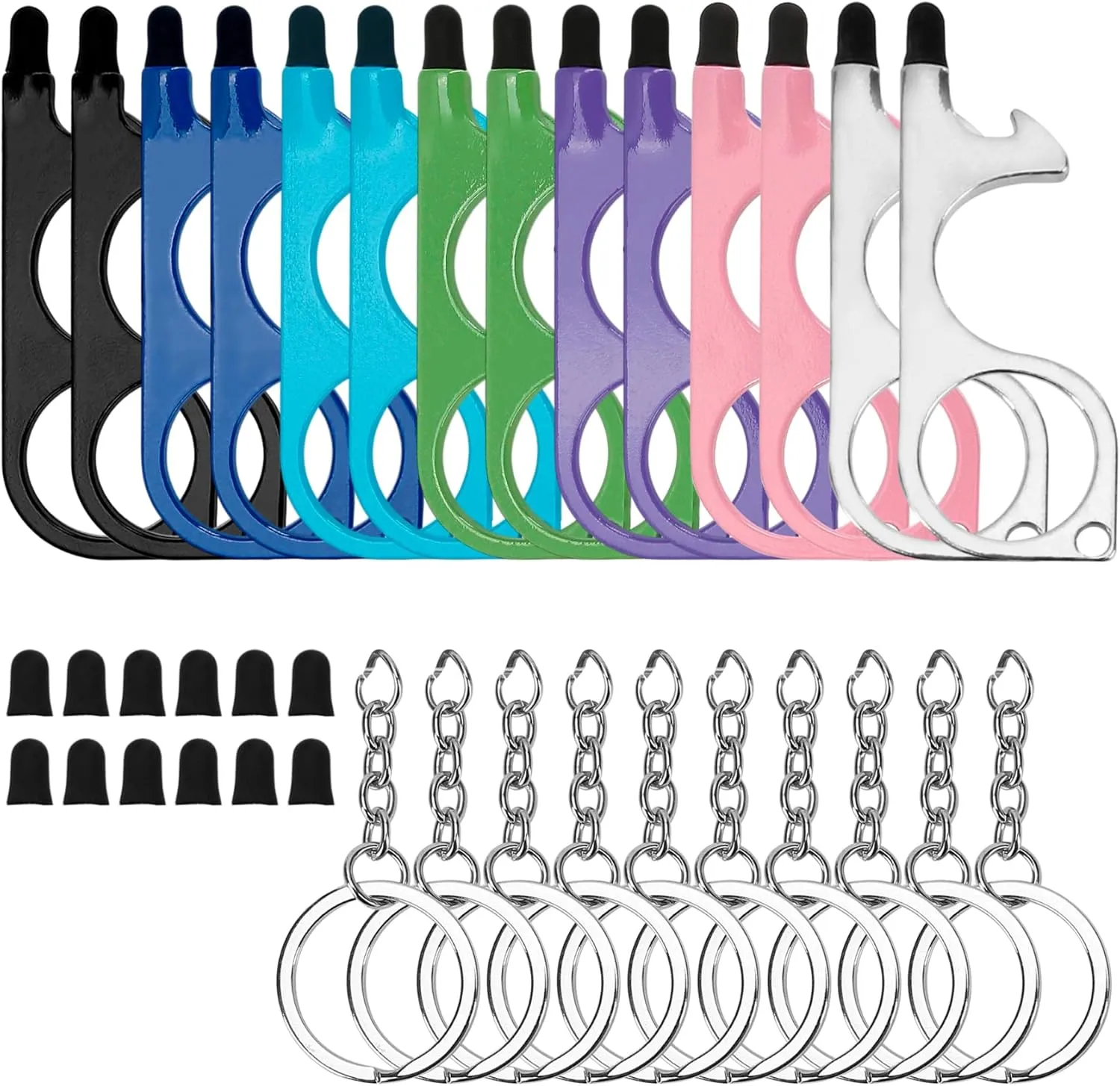 14Pcs No Touch Door Opener Tool with Stylus, Key Touchless Door Opener with Keychain Multifunctional Button Pusher Bulk Heavy-duty Safe Touch Reusable - Germ Key Tool