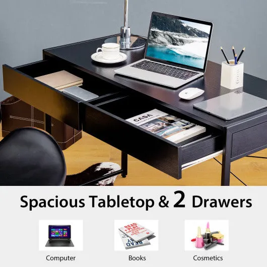 2-Drawer Home Office Desk with Steel Frame-Black