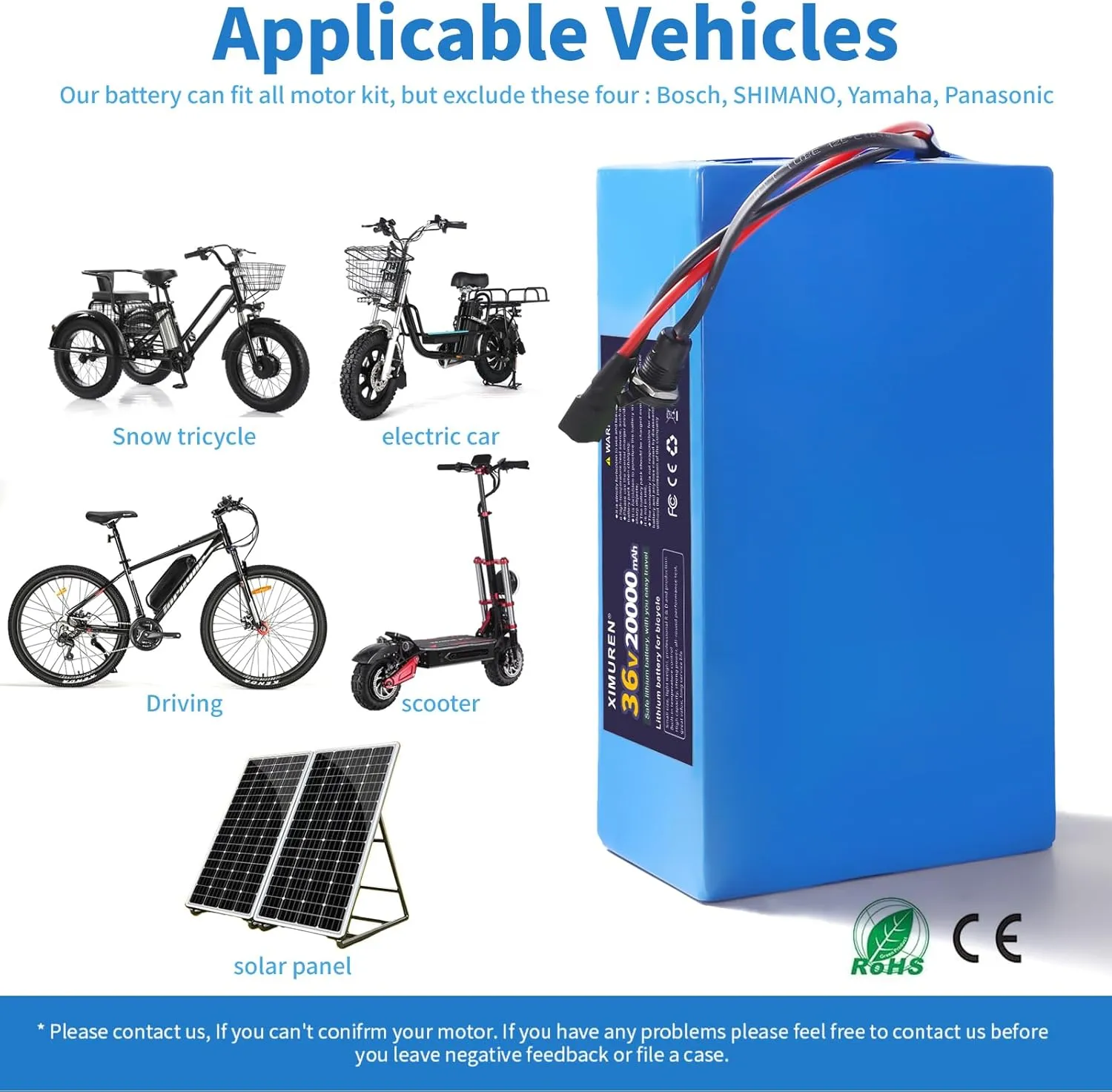 36V Battery 20Ah Ebike Battery 36V Lithium Battery 20Ah Electric with 2A Charger, T-Plug to XT60 Connector and 40A BMS for 250-1000W Electric Bicycles Motor and Scooter