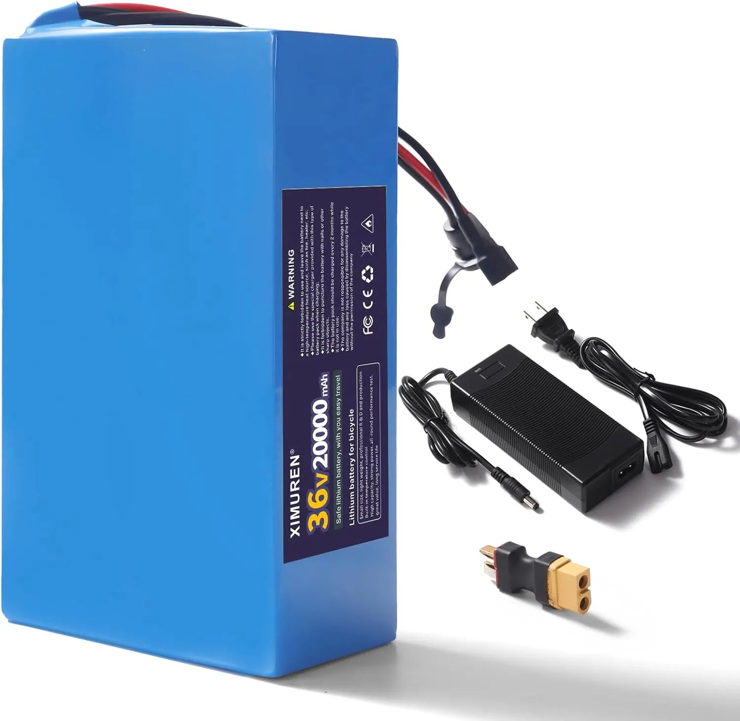 36V Battery 20Ah Ebike Battery 36V Lithium Battery 20Ah Electric with 2A Charger, T-Plug to XT60 Connector and 40A BMS for 250-1000W Electric Bicycles Motor and Scooter