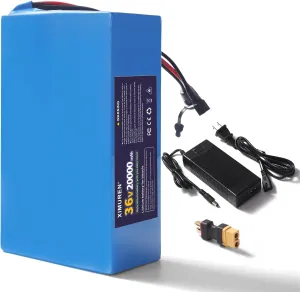 36V Battery 20Ah Ebike Battery 36V Lithium Battery 20Ah Electric with 2A Charger, T-Plug to XT60 Connector and 40A BMS for 250-1000W Electric Bicycles Motor and Scooter