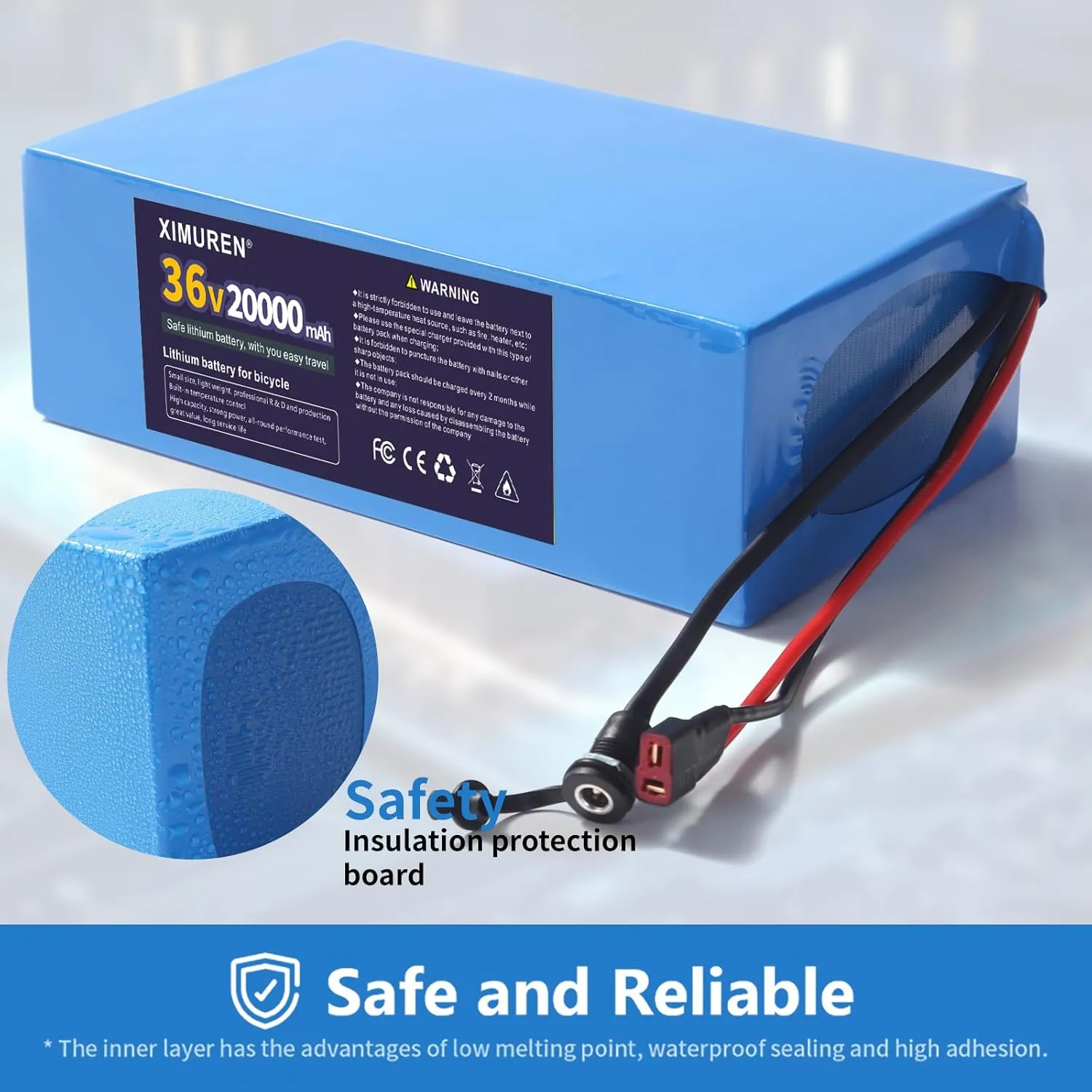 36V Battery 20Ah Ebike Battery 36V Lithium Battery 20Ah Electric with 2A Charger, T-Plug to XT60 Connector and 40A BMS for 250-1000W Electric Bicycles Motor and Scooter