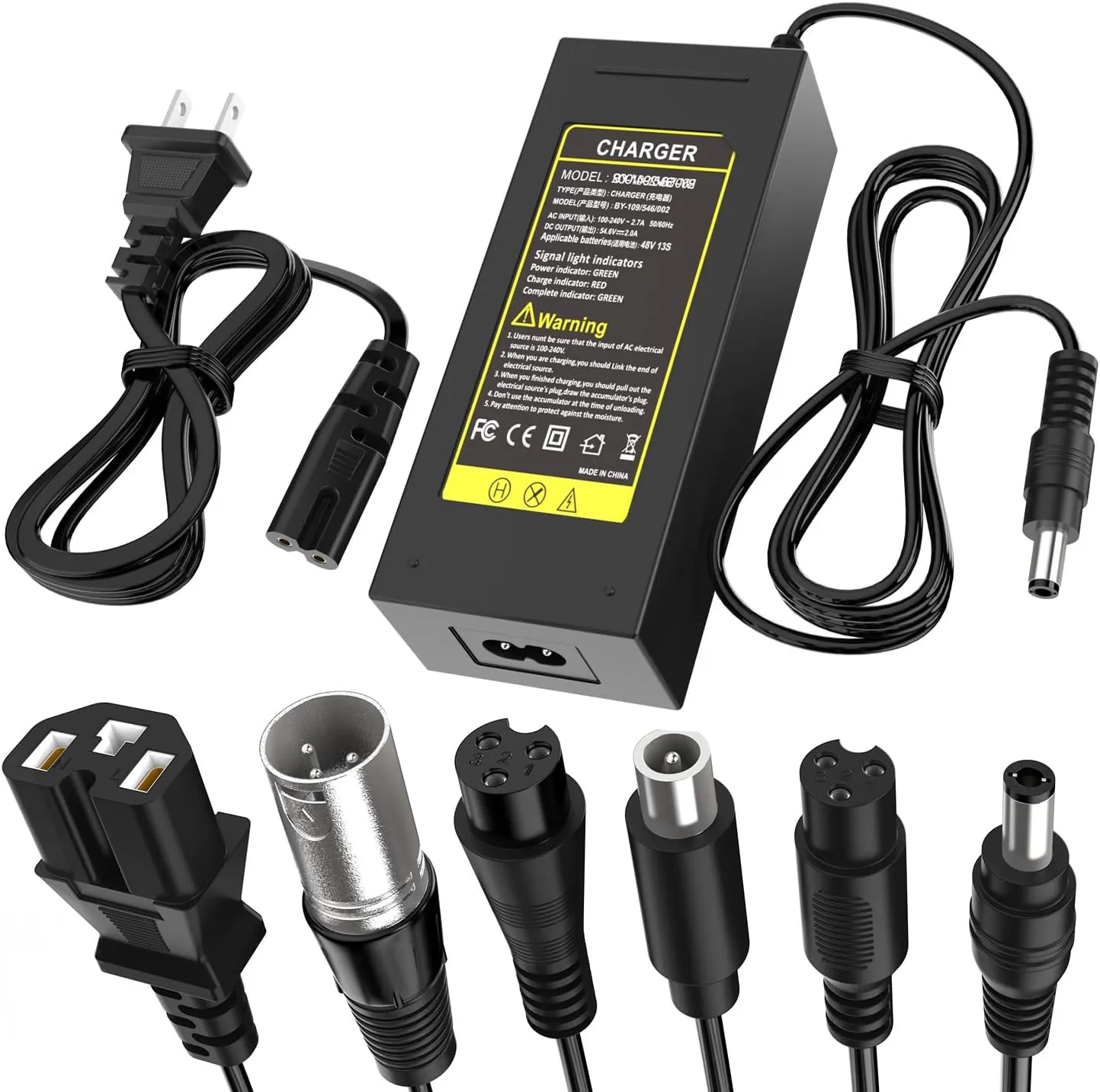 54.6V 2A Fast Charger 7 in 1 Plugs Universal for 48V 13S Lithium Batteries, Pinkind 48V Li-ion Battery Charger Replacement for Razor, Jetson, Voyage, gotrax, ninebot