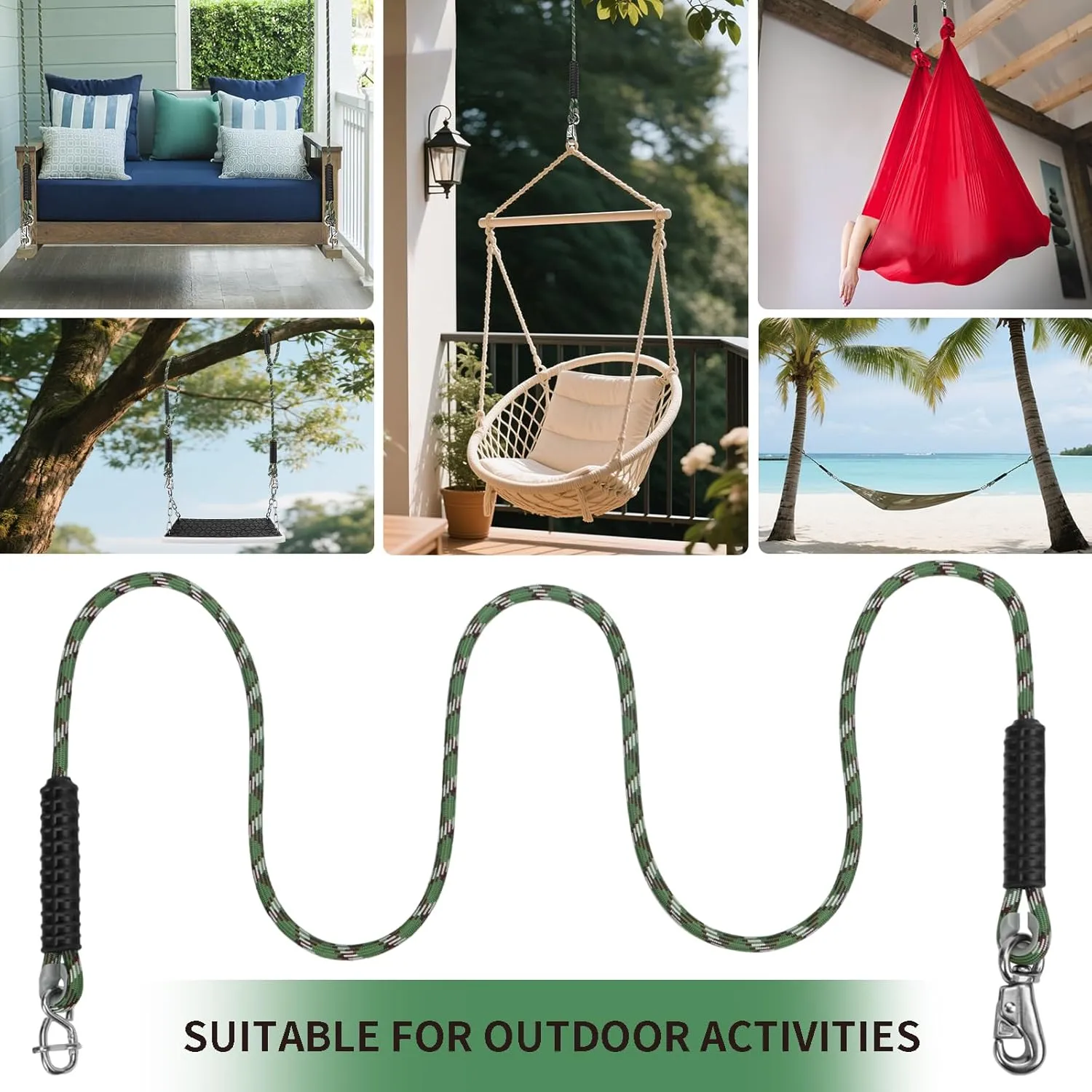 Adjustable Tree Swing Rope Heavy Duty Hammock 5.6Ft(67"),360Rotation Tree Swing Hanging Strap 1000LBS for Outdoor Swings Hammock Playground Set Accessories,1 Pcs of Green