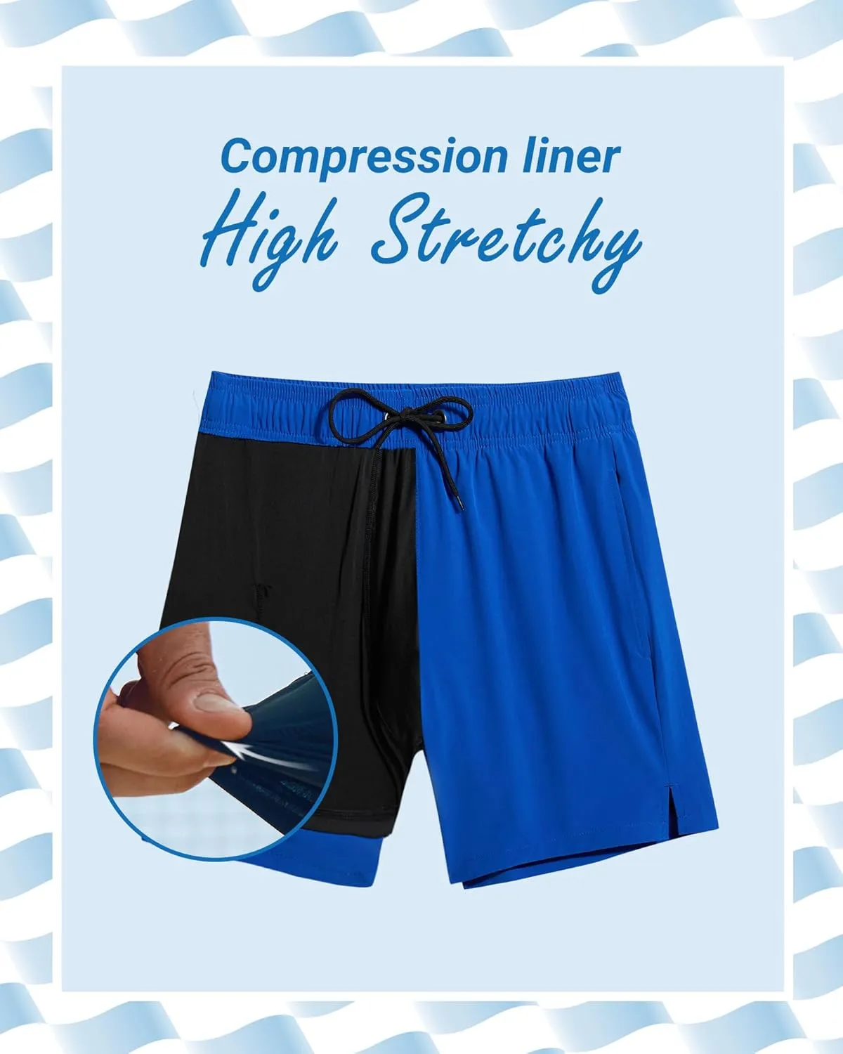 Arcweg Mens Swim Trunks with Compression Liner 5.5" Inseam Quick Dry Board Shorts with Zipper Pockets Bathing Suit