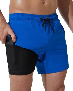 Arcweg Mens Swim Trunks with Compression Liner 5.5" Inseam Quick Dry Board Shorts with Zipper Pockets Bathing Suit