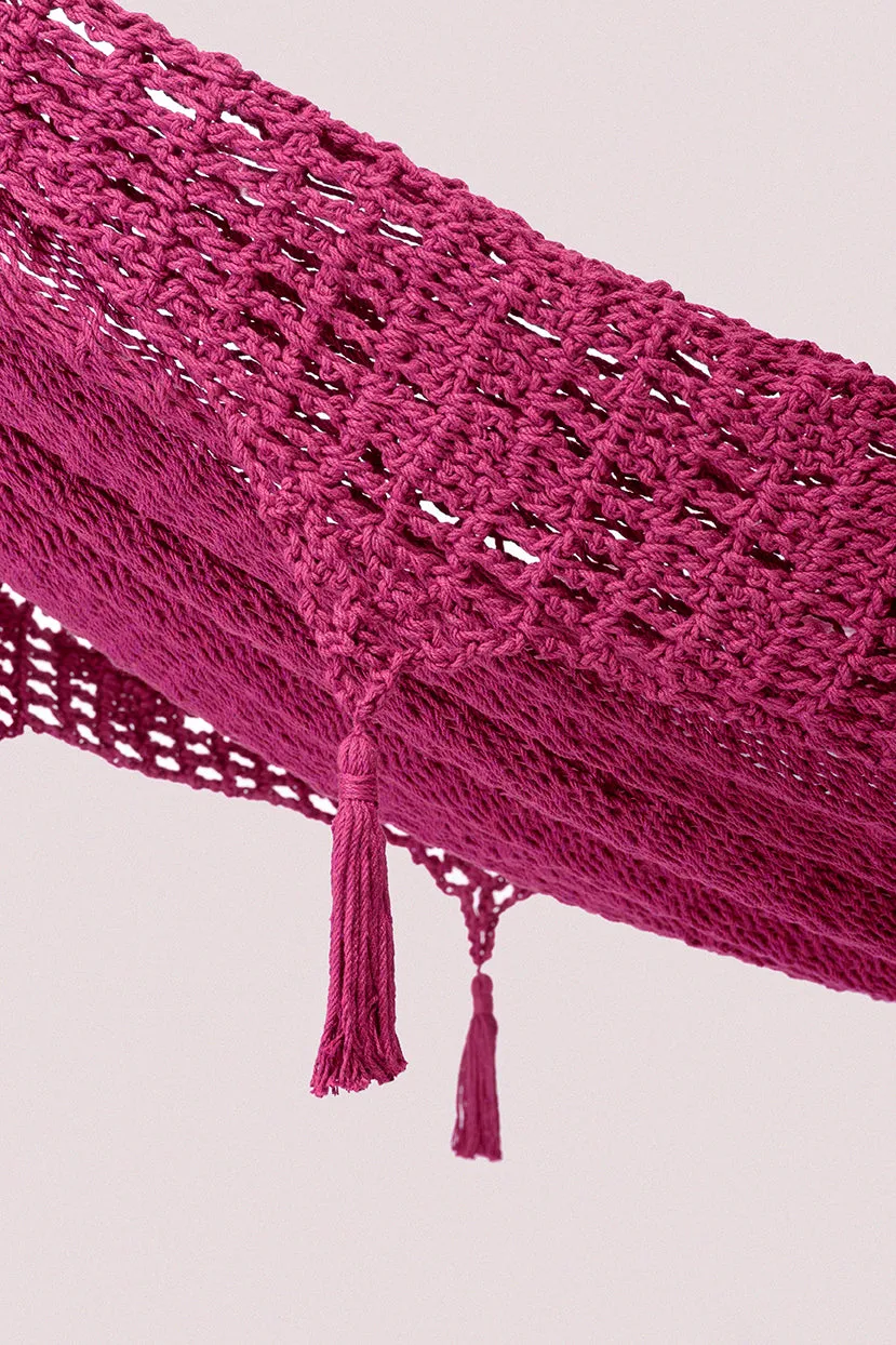 Authentic Mexican Deluxe Outdoor Undercover Cotton Hammock in Mexican Pink