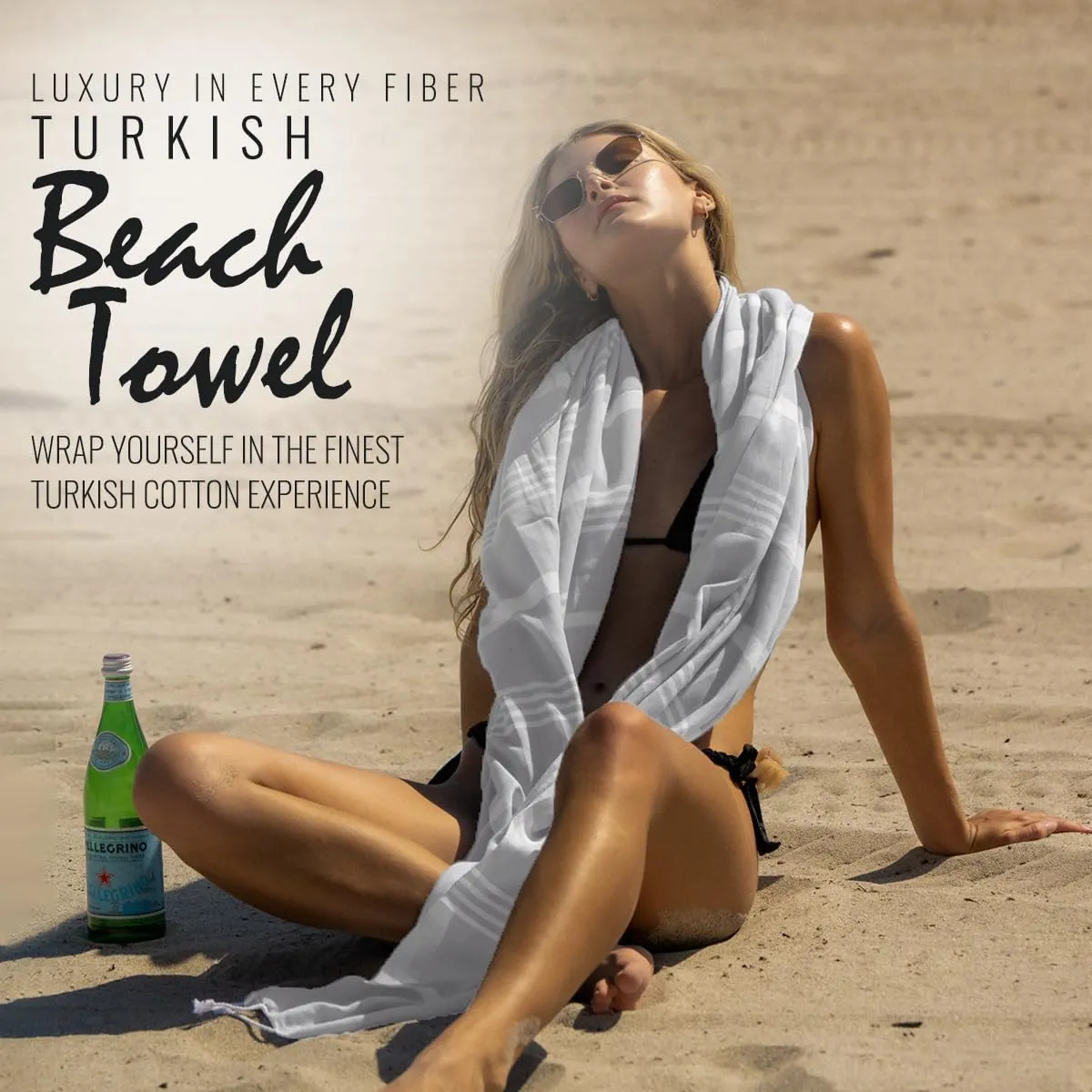 Beach Towel 100% Cotton Turkish Beach Towel Adult 38x70 Inch Pre-washed Absorbent Extra Large|Sand Free Quick Dry BathTowels|Lightweight Blanket|Travel Cruise Camping Spa Gym Yoga Towel|Dapple Grey