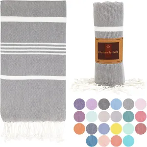 Beach Towel 100% Cotton Turkish Beach Towel Adult 38x70 Inch Pre-washed Absorbent Extra Large|Sand Free Quick Dry BathTowels|Lightweight Blanket|Travel Cruise Camping Spa Gym Yoga Towel|Dapple Grey
