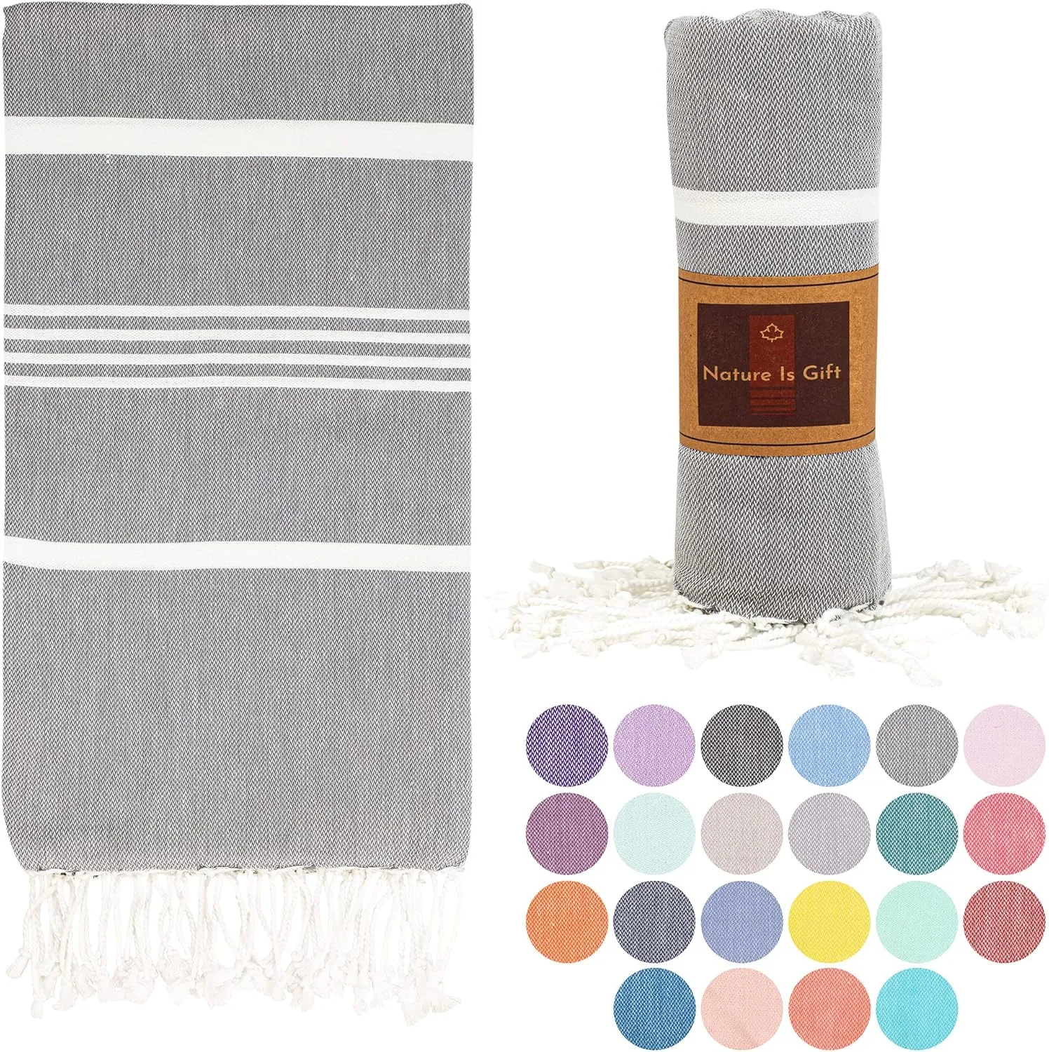 Beach Towel 100% Cotton Turkish Beach Towel Adult 38x70 Inch Pre-washed Absorbent Extra Large|Sand Free Quick Dry BathTowels|Lightweight Blanket|Travel Cruise Camping Spa Gym Yoga Towel|Dapple Grey