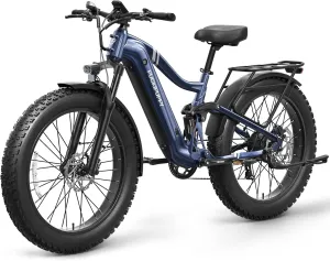 Boxer Electric Bike for Adults 960W, Full Suspension 48V 20AH Battery Ebike, 26" Fat Tire 28MPH 80Miles Range Mountain Electric Bicycle, 7 Speed Hydraulic Disc Brake