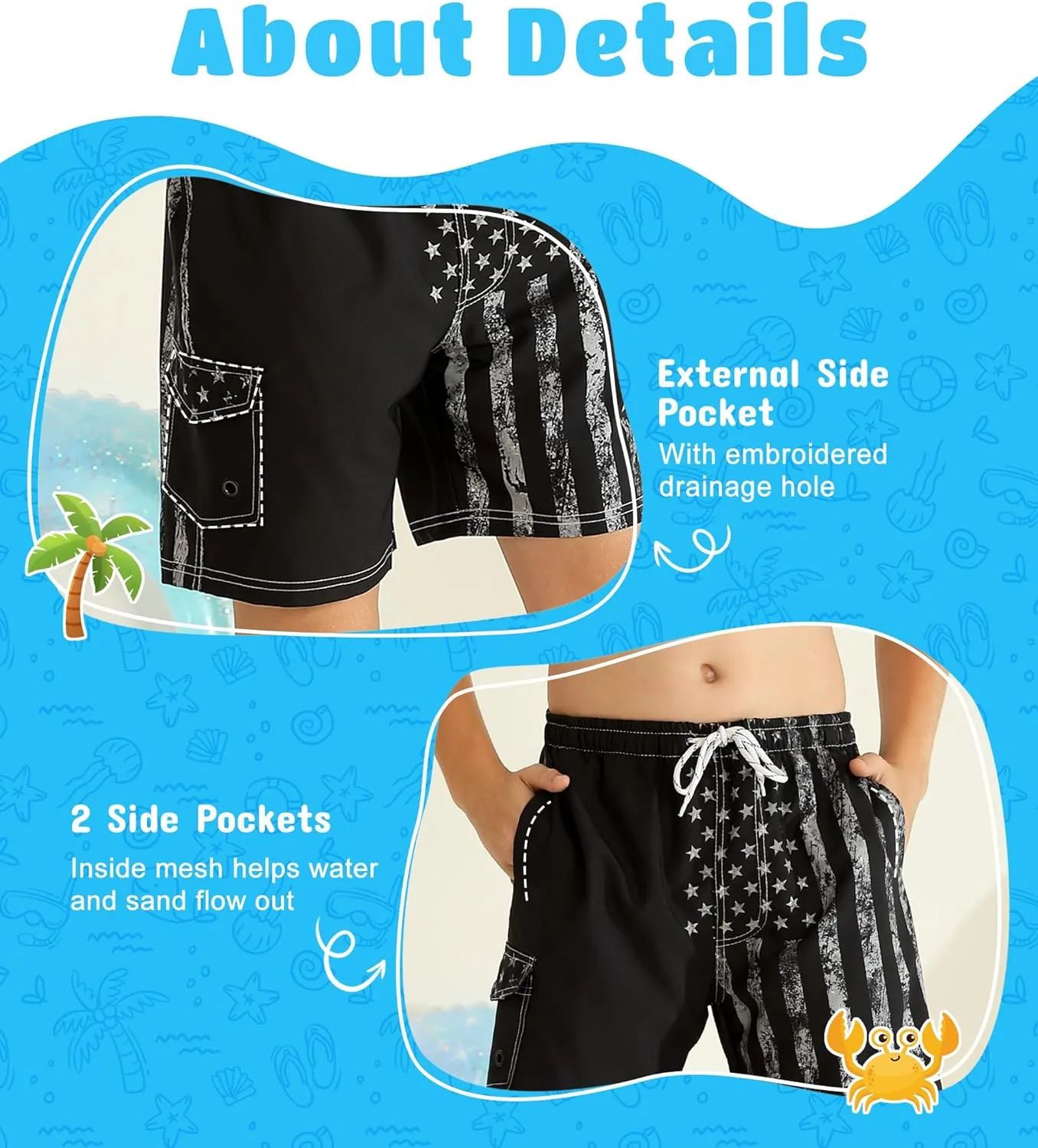 Boys Swim Trunks with Compression Liner Quick Dry Swim Shorts Summer Beach Shorts