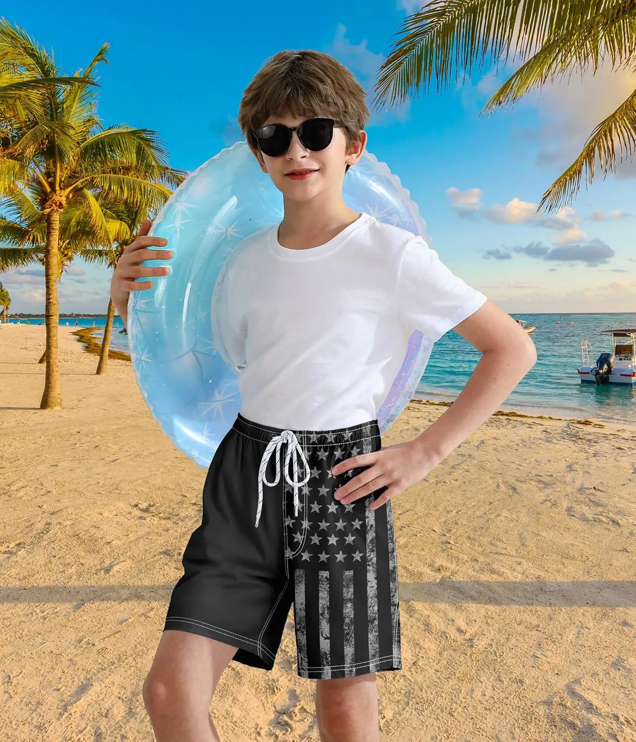 Boys Swim Trunks with Compression Liner Quick Dry Swim Shorts Summer Beach Shorts