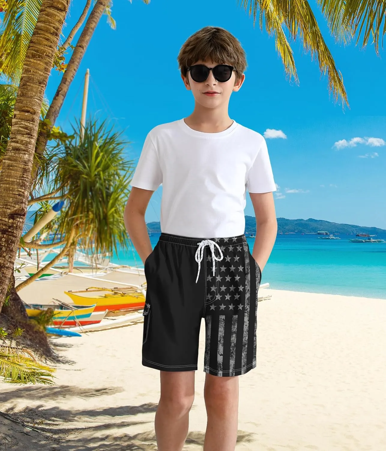 Boys Swim Trunks with Compression Liner Quick Dry Swim Shorts Summer Beach Shorts