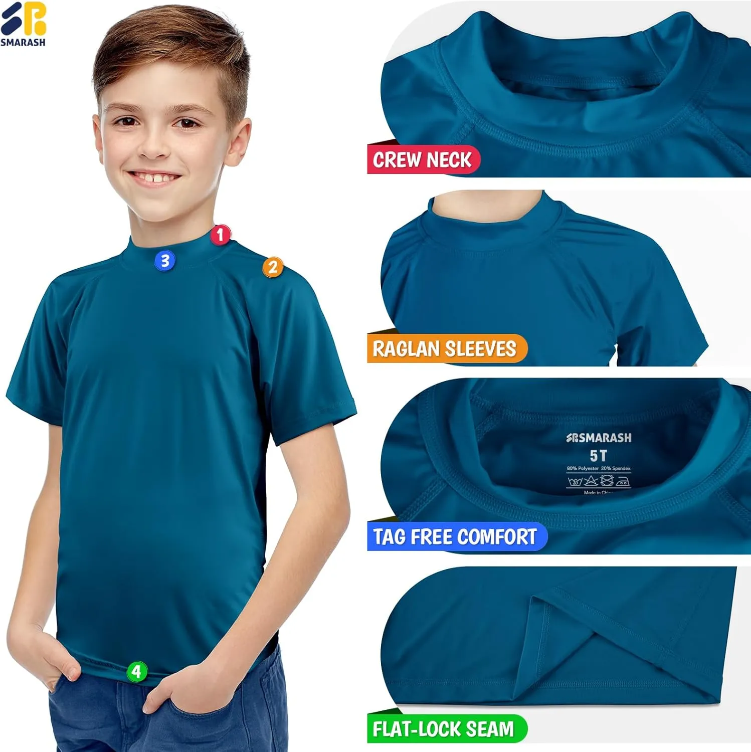 Boy's UPF 50  Rash Guard Swim Shirts Short Sleeve Sun Protection SPF Fishing Surfing Water Beach Shirts Quick Dry