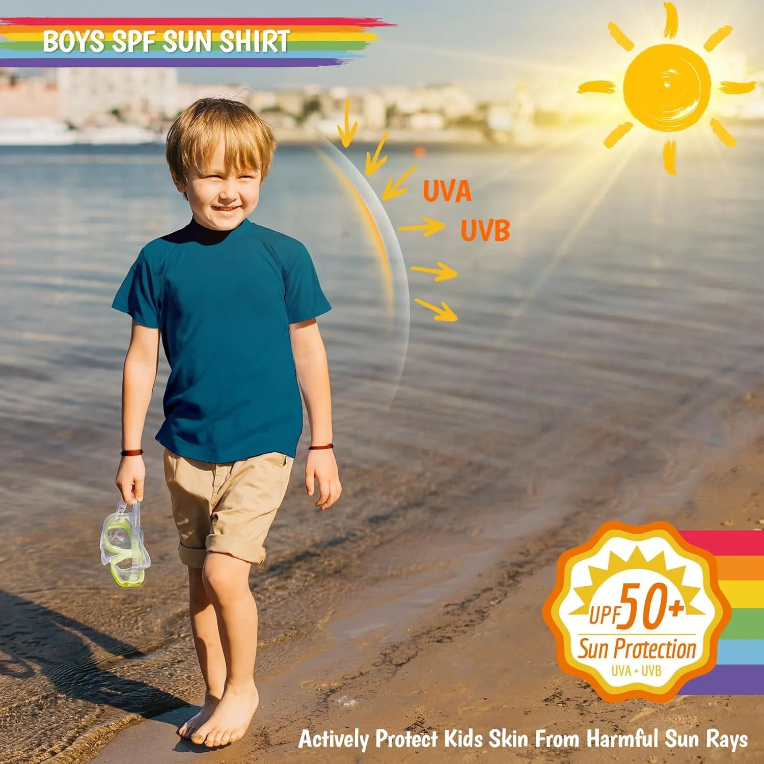 Boy's UPF 50  Rash Guard Swim Shirts Short Sleeve Sun Protection SPF Fishing Surfing Water Beach Shirts Quick Dry