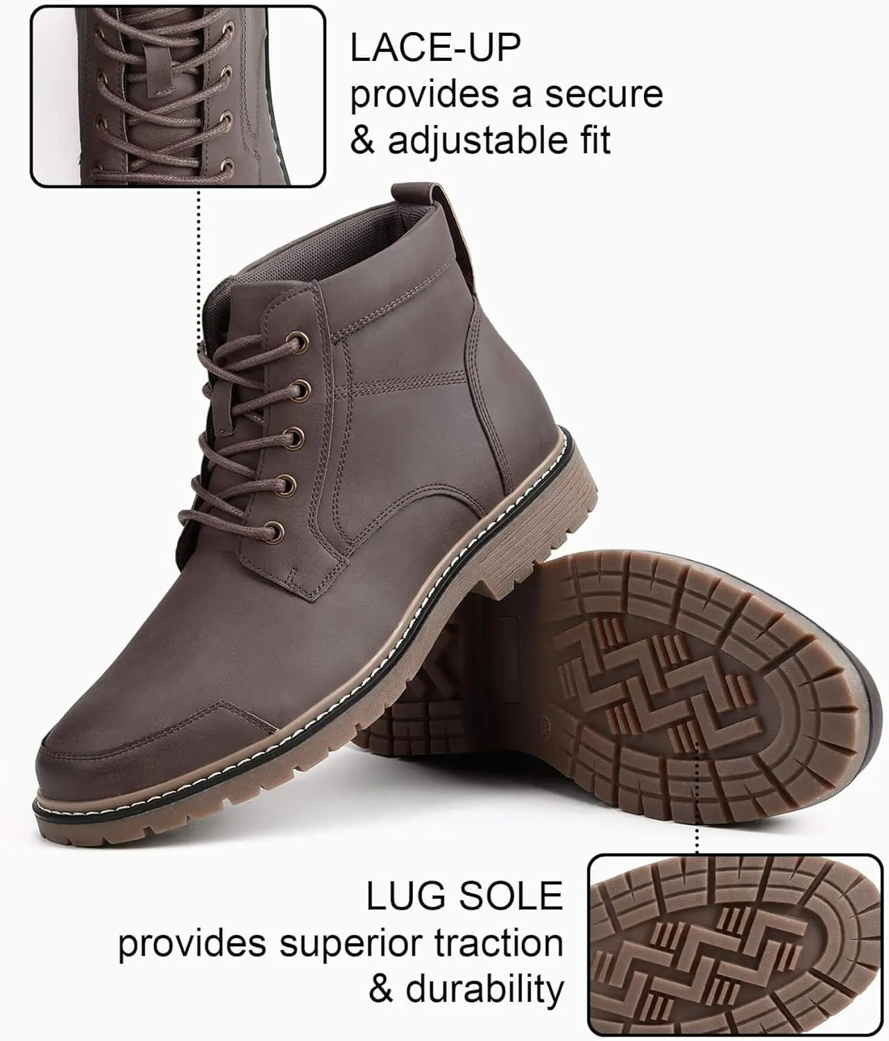 Coutgo Men's Chukka Boots Lace Up Motorcycle Boots Non-Slip Sole Work Waterproof Dress Ankle Boots