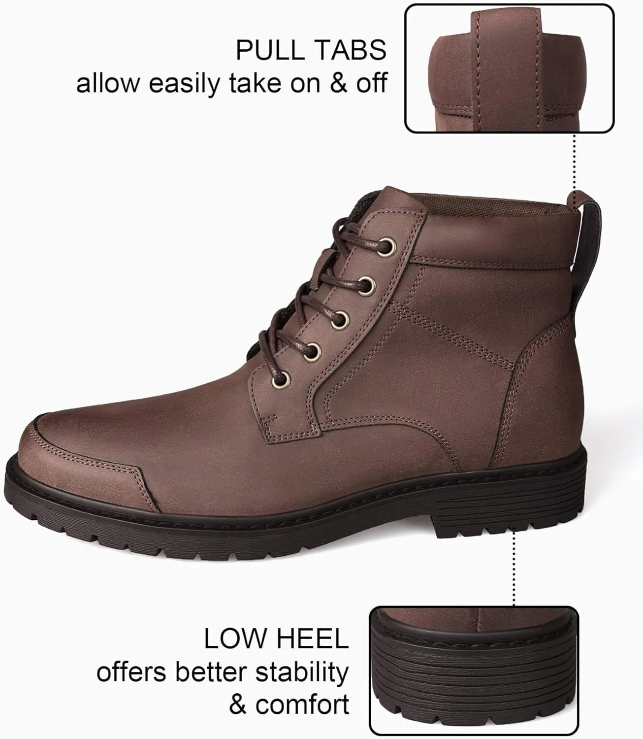 Coutgo Men's Chukka Boots Lace Up Motorcycle Boots Non-Slip Sole Work Waterproof Dress Ankle Boots