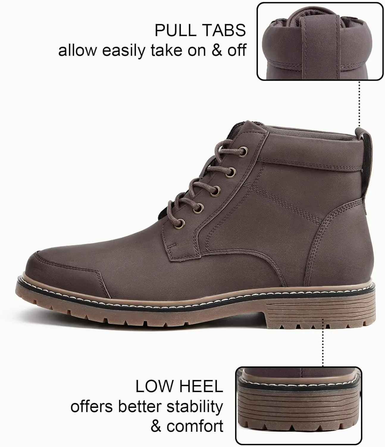 Coutgo Men's Chukka Boots Lace Up Motorcycle Boots Non-Slip Sole Work Waterproof Dress Ankle Boots