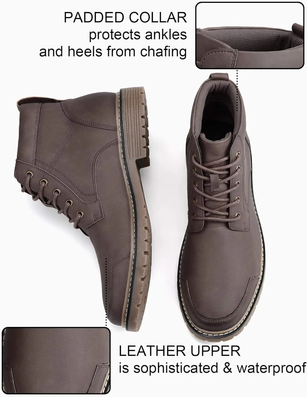 Coutgo Men's Chukka Boots Lace Up Motorcycle Boots Non-Slip Sole Work Waterproof Dress Ankle Boots