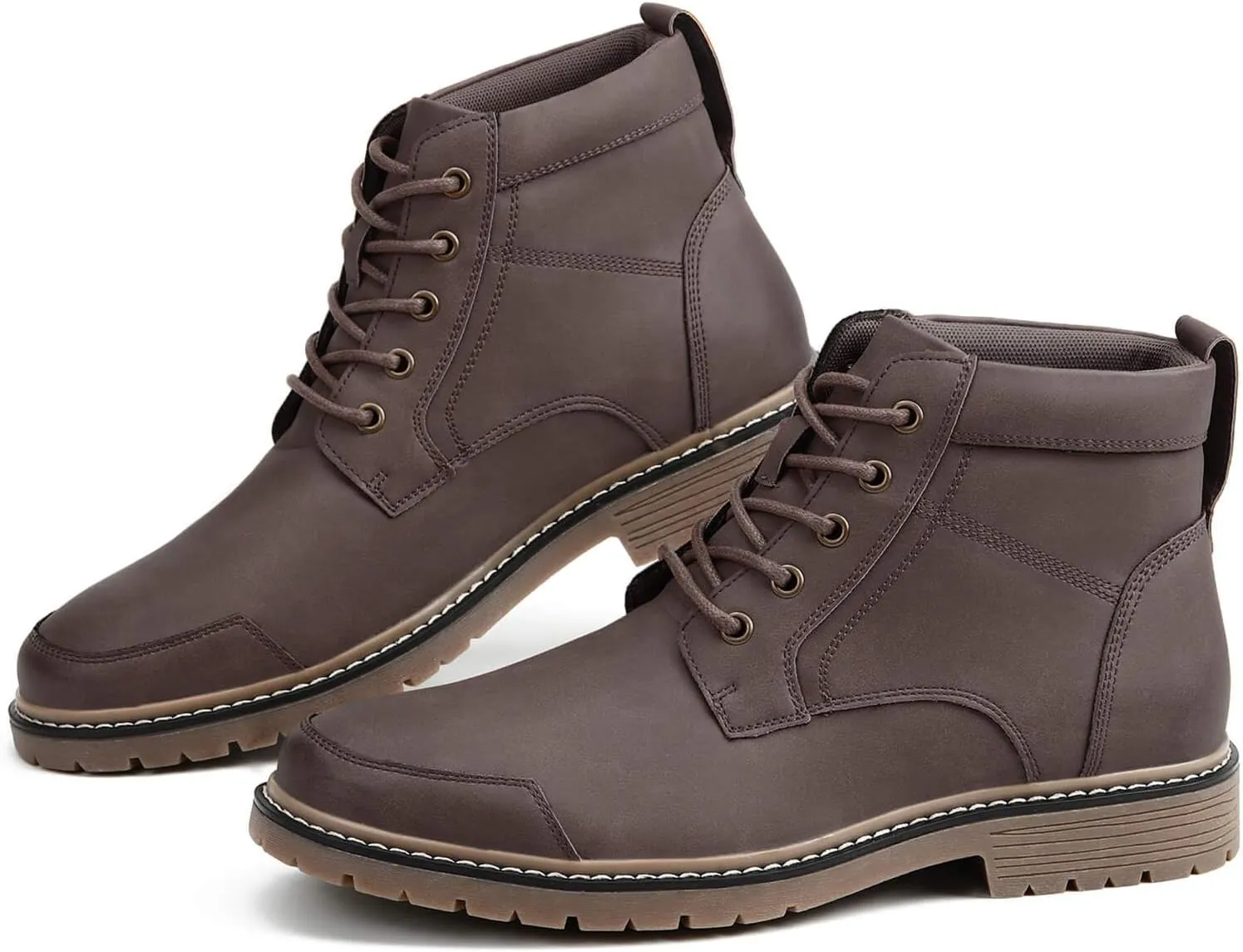 Coutgo Men's Chukka Boots Lace Up Motorcycle Boots Non-Slip Sole Work Waterproof Dress Ankle Boots