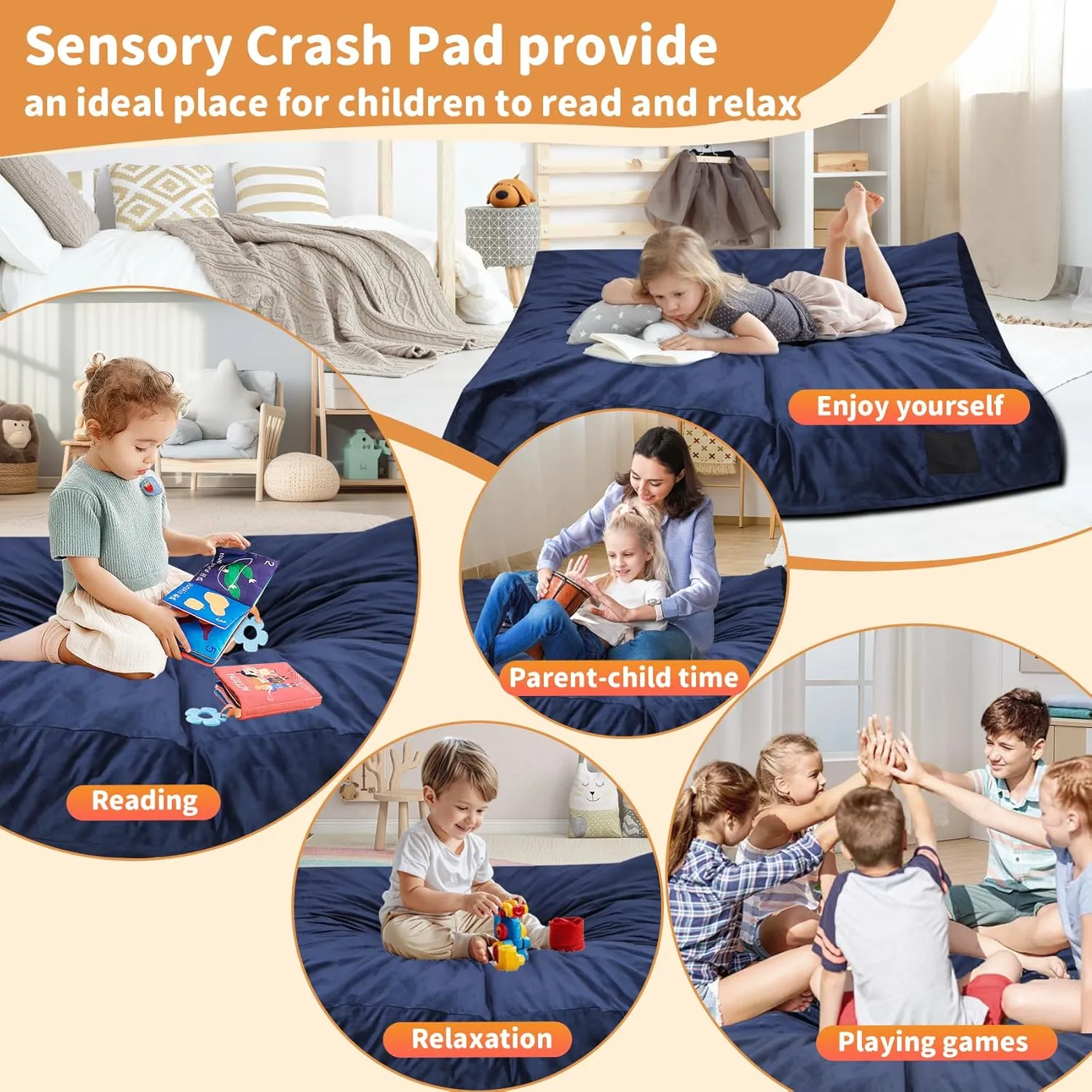 Crash Pads for Kids Sensory, Sensory Crash Pads for Autistic Children, Crash Pads Sensory Pads, Crash Pads, for Children and Adults,with Washable Cover Blue
