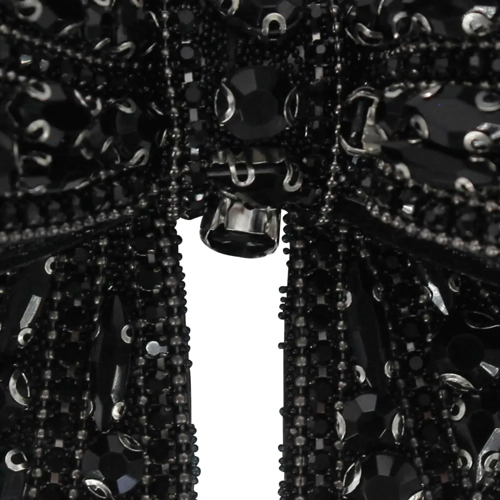 DIY Craft Knot Bow Patches with Crystal Rhinestone Applique Bow Tie Patches for Wedding Shoes Decor Brooches 2 Pieces (Black)