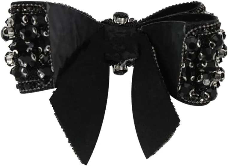 DIY Craft Knot Bow Patches with Crystal Rhinestone Applique Bow Tie Patches for Wedding Shoes Decor Brooches 2 Pieces (Black)