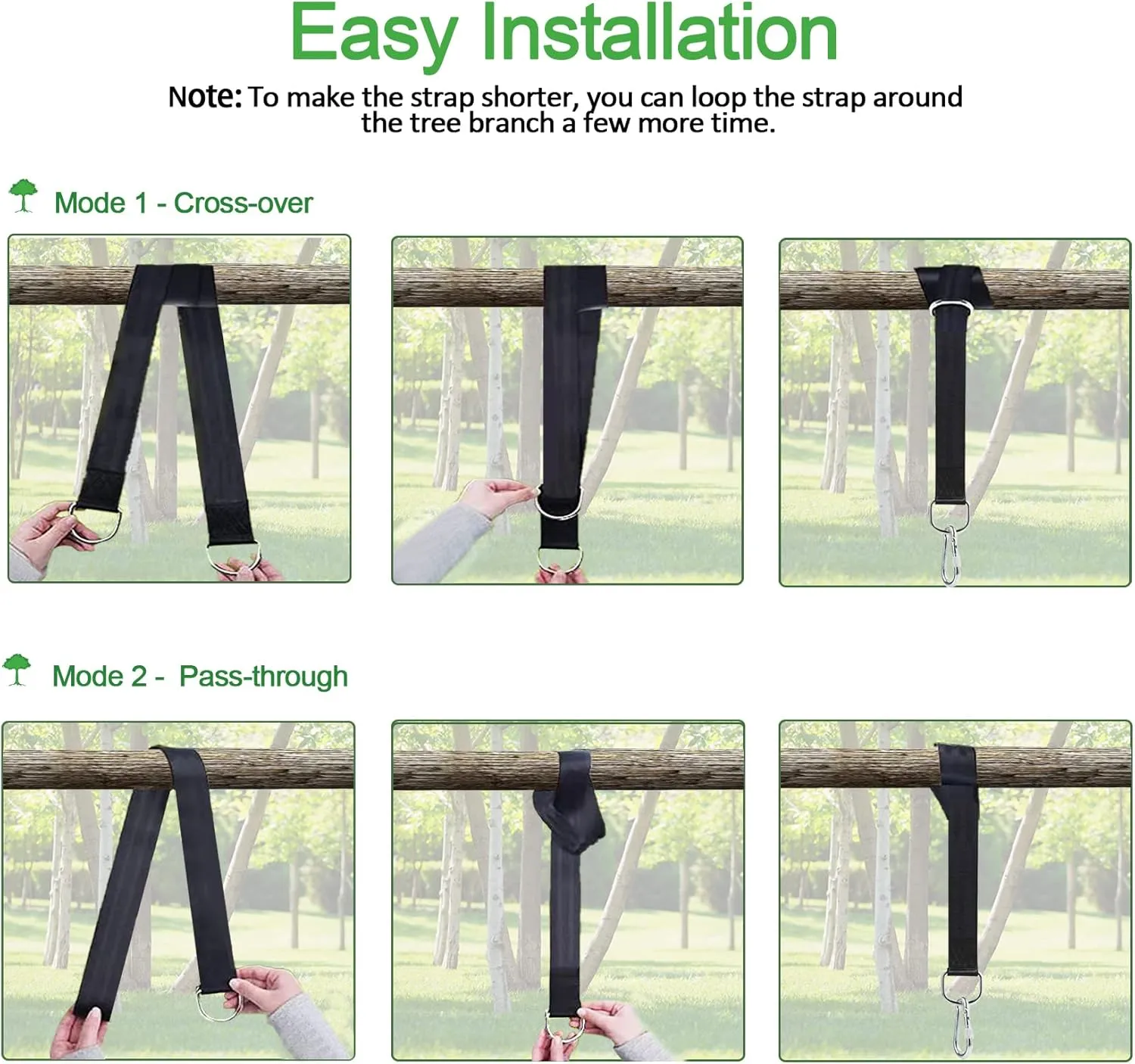 Extra Long Tree Swing Straps, 3FT/8FT/10FT/20FT/30FT Tree Swing Hanging Straps Kit Holds 5000 lbs with Tree Protector, Heavy Duty Carabiner and Swivel Perfect for Swings & Hammocks (20 FT)