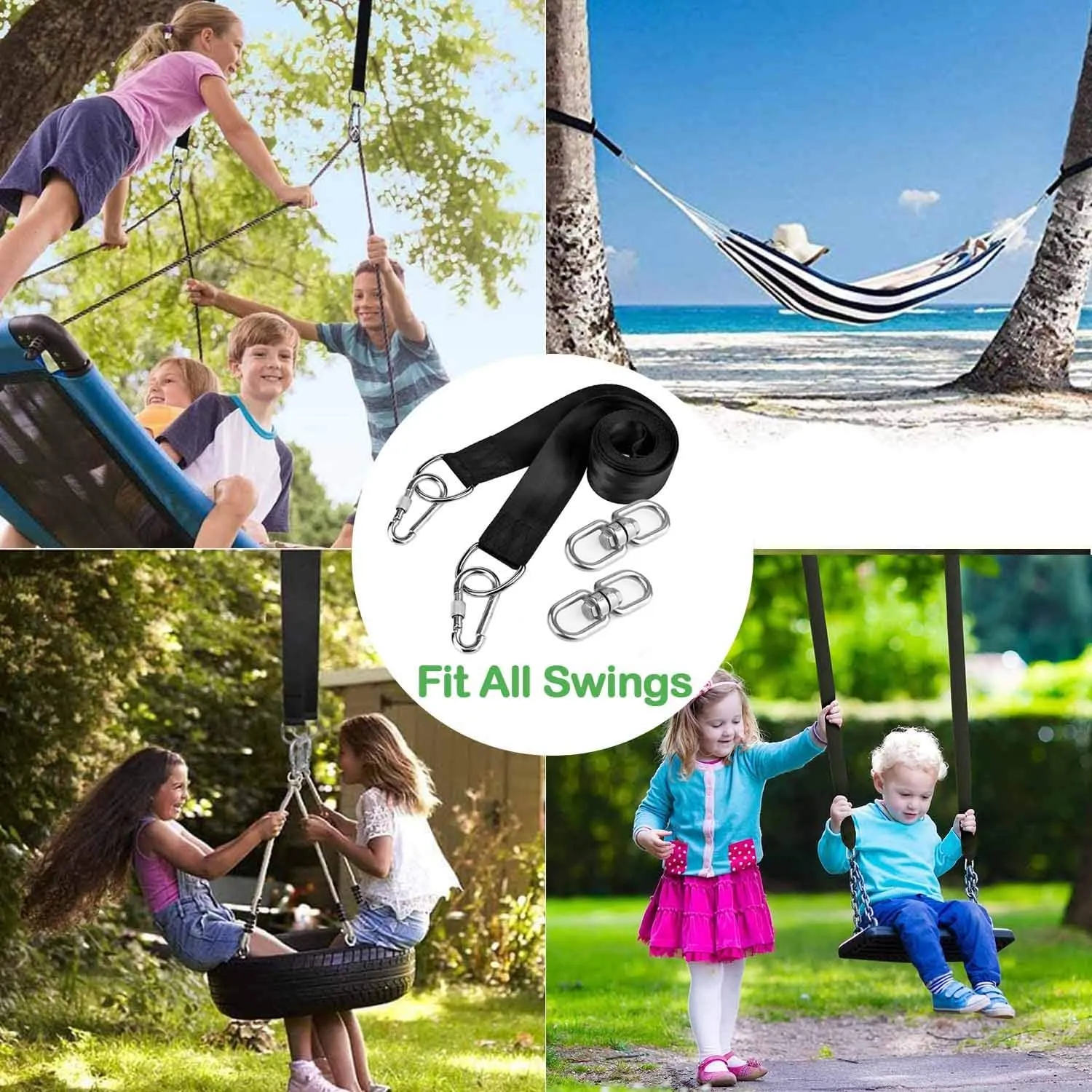 Extra Long Tree Swing Straps, 3FT/8FT/10FT/20FT/30FT Tree Swing Hanging Straps Kit Holds 5000 lbs with Tree Protector, Heavy Duty Carabiner and Swivel Perfect for Swings & Hammocks (20 FT)