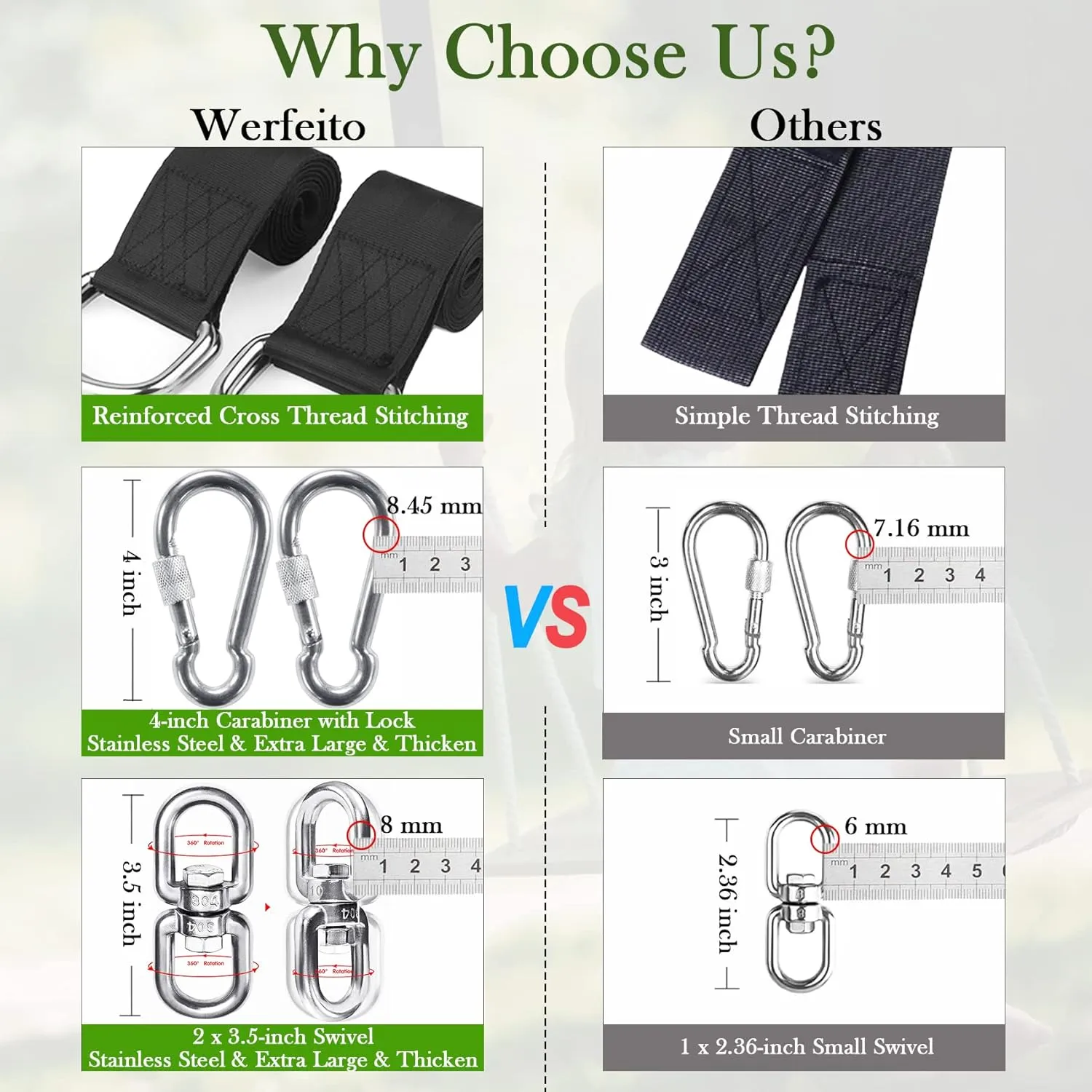 Extra Long Tree Swing Straps, 3FT/8FT/10FT/20FT/30FT Tree Swing Hanging Straps Kit Holds 5000 lbs with Tree Protector, Heavy Duty Carabiner and Swivel Perfect for Swings & Hammocks (20 FT)