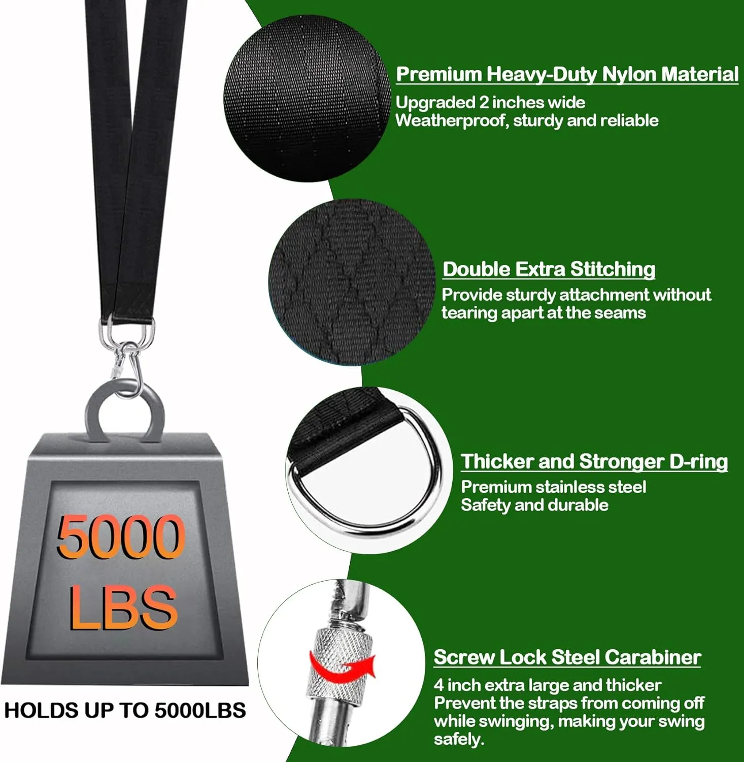 Extra Long Tree Swing Straps, 3FT/8FT/10FT/20FT/30FT Tree Swing Hanging Straps Kit Holds 5000 lbs with Tree Protector, Heavy Duty Carabiner and Swivel Perfect for Swings & Hammocks (20 FT)