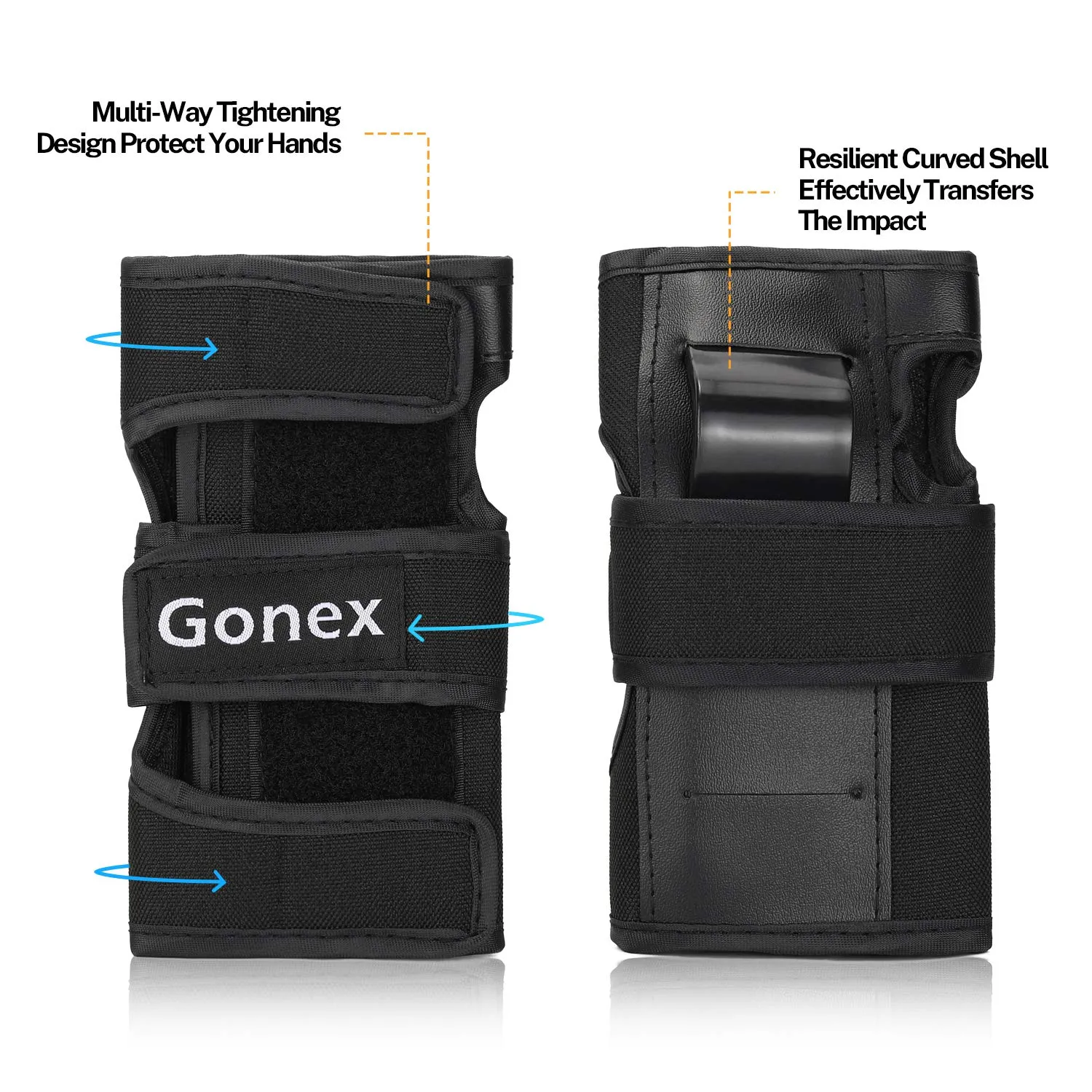 Gonex Knee Pads Elbow Pads with Wrist Guards, Kids Youth Adult Skateboard Skate Pads 3 in 1 Protective Gear Set for Skateboarding Skating Roller Skating Scooter Cycling Biking Bicycle, Black L