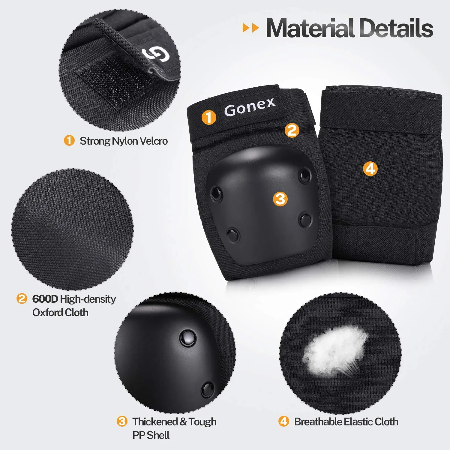 Gonex Knee Pads Elbow Pads with Wrist Guards, Kids Youth Adult Skateboard Skate Pads 3 in 1 Protective Gear Set for Skateboarding Skating Roller Skating Scooter Cycling Biking Bicycle, Black L