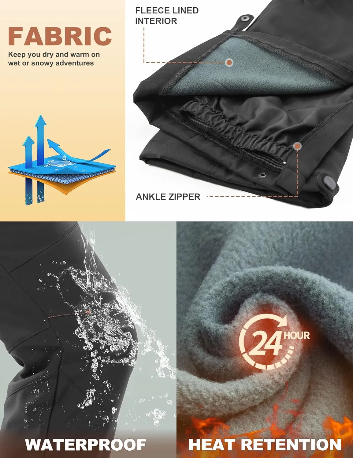 Heathyoga Snow Ski Pants Women Waterproof Softshell Insulated Fleece Lined Snowboard Pants Hiking Pants for Winter Outdoor