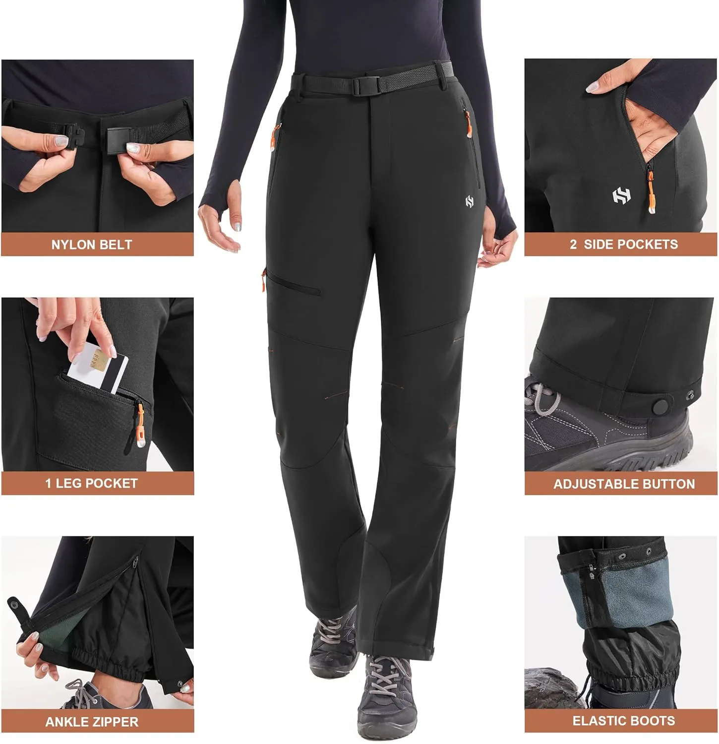 Heathyoga Snow Ski Pants Women Waterproof Softshell Insulated Fleece Lined Snowboard Pants Hiking Pants for Winter Outdoor