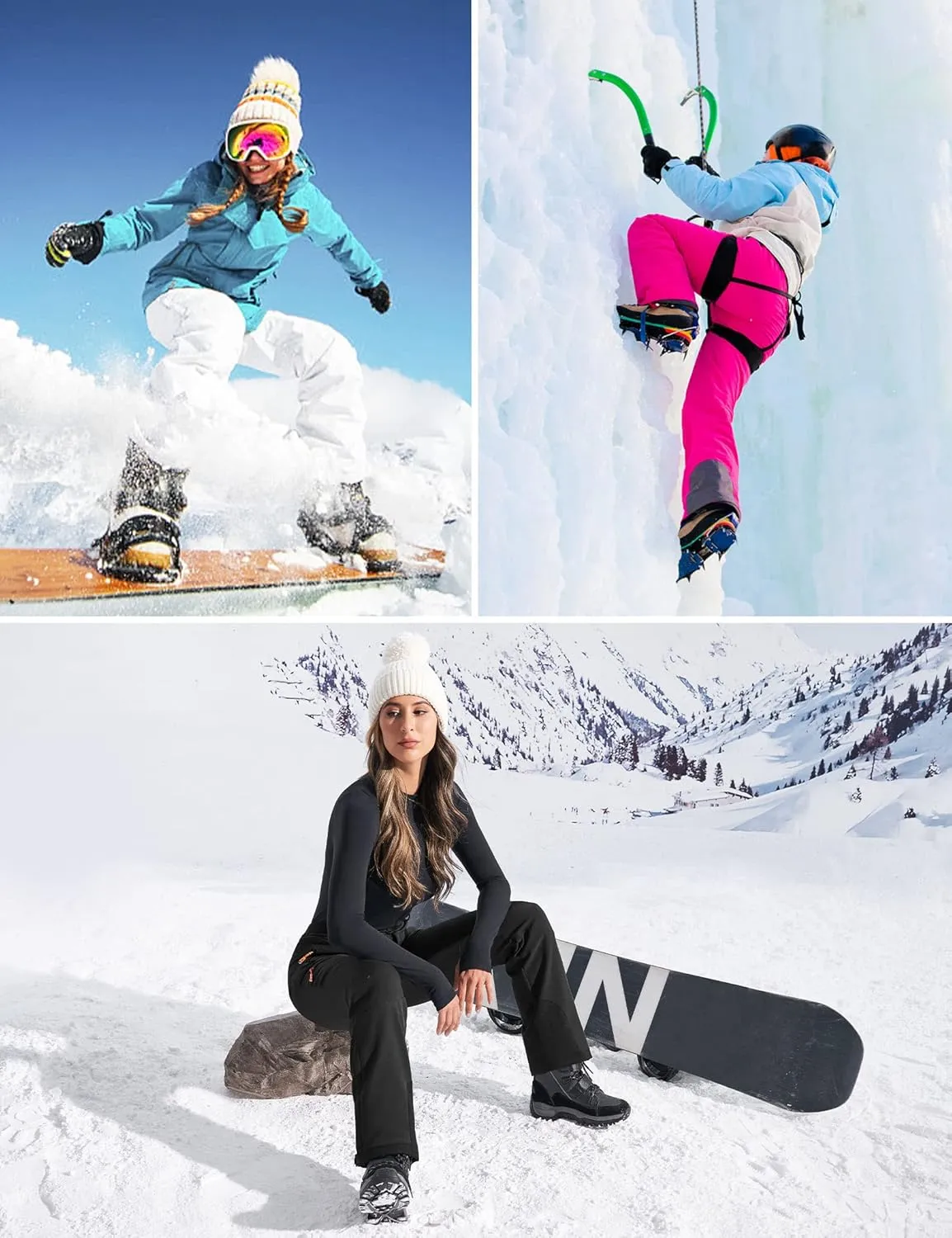 Heathyoga Snow Ski Pants Women Waterproof Softshell Insulated Fleece Lined Snowboard Pants Hiking Pants for Winter Outdoor