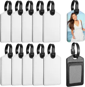 Hillban Sublimation Luggage Tags White Heat Transfer PU Leather Name Tag Blank Suitcase Label Travel Business ID Card Holder for DIY Travel Suitcase Sports Bag Label Gift Craft Rectangle(10 Pcs)