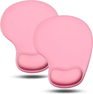 JIKIOU Mouse Pad, 2 Pack Ergonomic Mouse Pads with Comfortable Gel Wrist Rest Support and Lycra Cloth, Non-Slip PU Base for Easy Typing Pain Relief Durable and Easy to Clean Small Pink