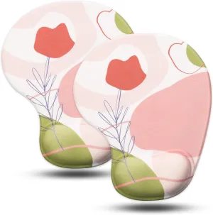 JIKIOU Mouse Pad, 2 Pack Ergonomic Mouse Pads with Comfortable Gel Wrist Rest Support and Lycra Cloth, Non-Slip PU Base for Easy Typing Pain Relief Durable and Easy to Clean Small Rose