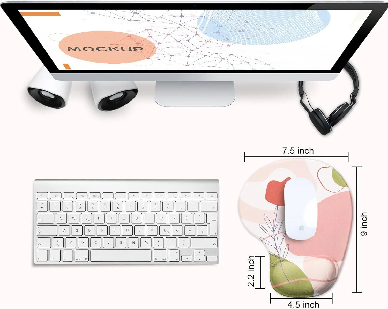 JIKIOU Mouse Pad, 2 Pack Ergonomic Mouse Pads with Comfortable Gel Wrist Rest Support and Lycra Cloth, Non-Slip PU Base for Easy Typing Pain Relief Durable and Easy to Clean Small Rose