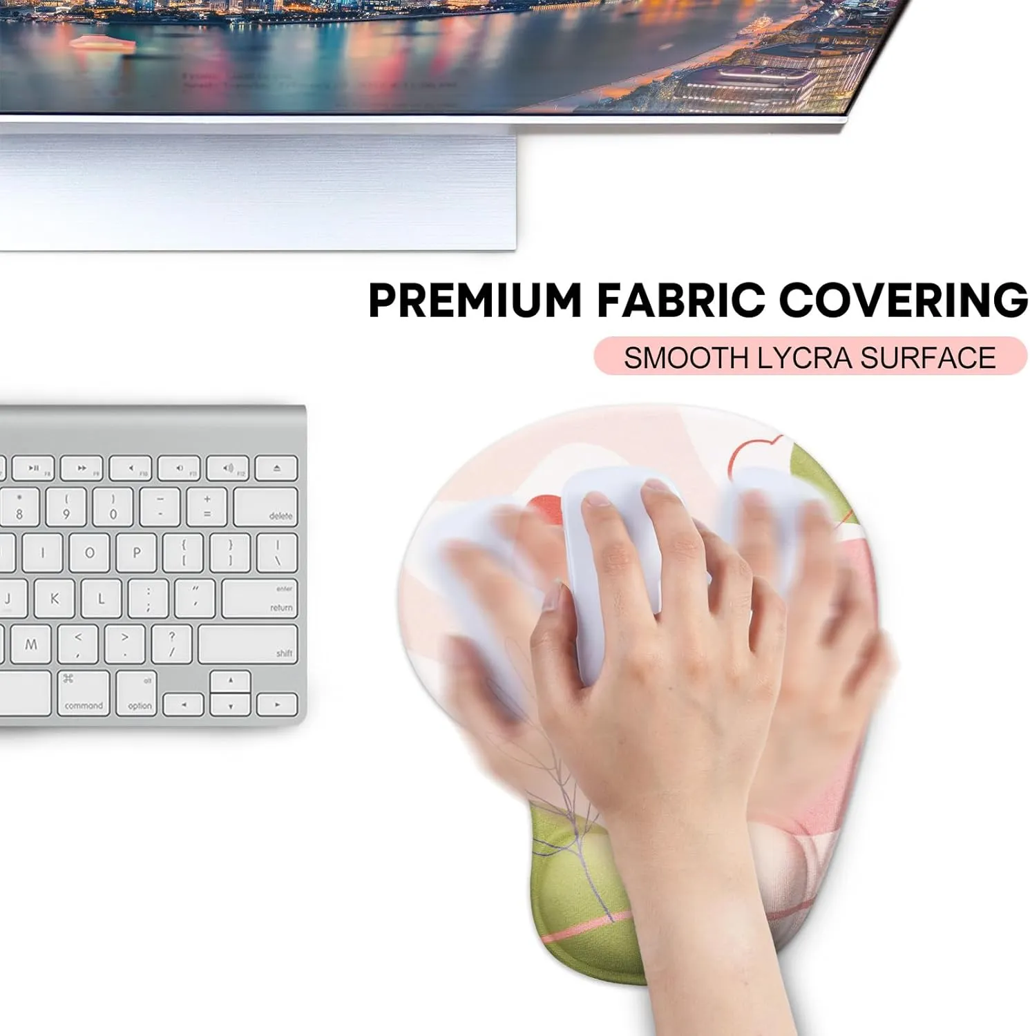 JIKIOU Mouse Pad, 2 Pack Ergonomic Mouse Pads with Comfortable Gel Wrist Rest Support and Lycra Cloth, Non-Slip PU Base for Easy Typing Pain Relief Durable and Easy to Clean Small Rose