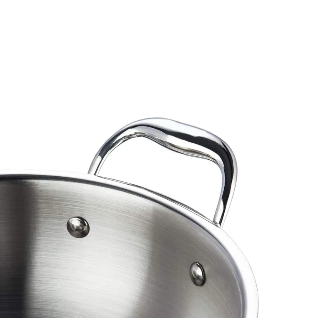 Kuber Industries Tri-ply Stainless Steel Kadhai with lid I Induction Base I 2 litres Capacity I 20cm Diameter I Extra Deep Frying Pan I Riveted Handles (Pack of 5)