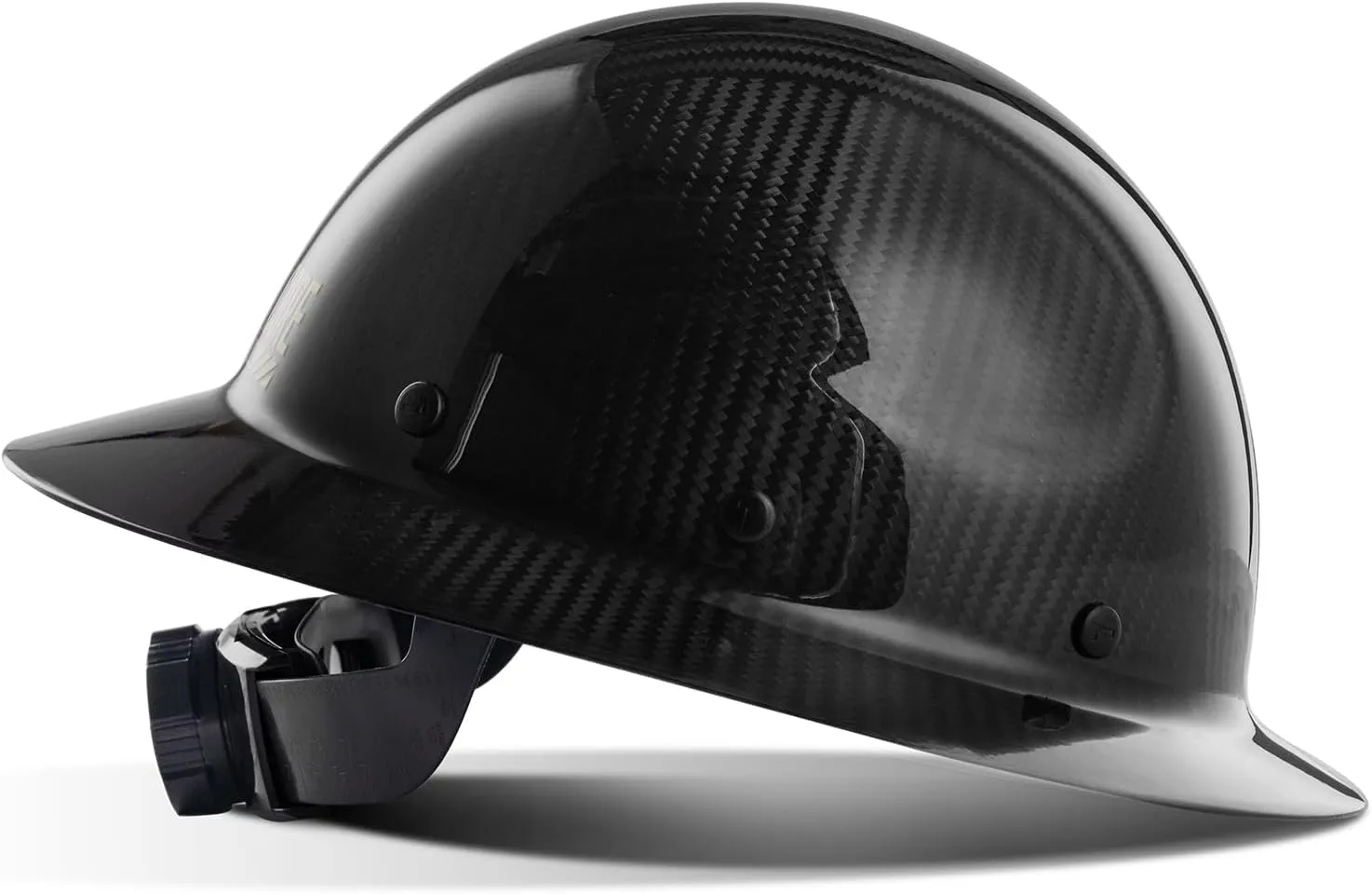 LANON Carbon Fiber Full Brim Hard Hat, OSHA Construction Work Approved, Classic Black Design, Lightweight Durable Safety Helmet with 6 Point Adjustable Ratchet Suspension, Class C