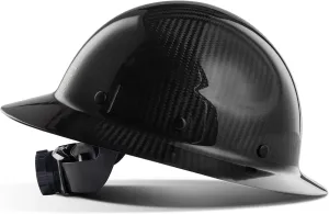 LANON Carbon Fiber Full Brim Hard Hat, OSHA Construction Work Approved, Classic Black Design, Lightweight Durable Safety Helmet with 6 Point Adjustable Ratchet Suspension, Class C