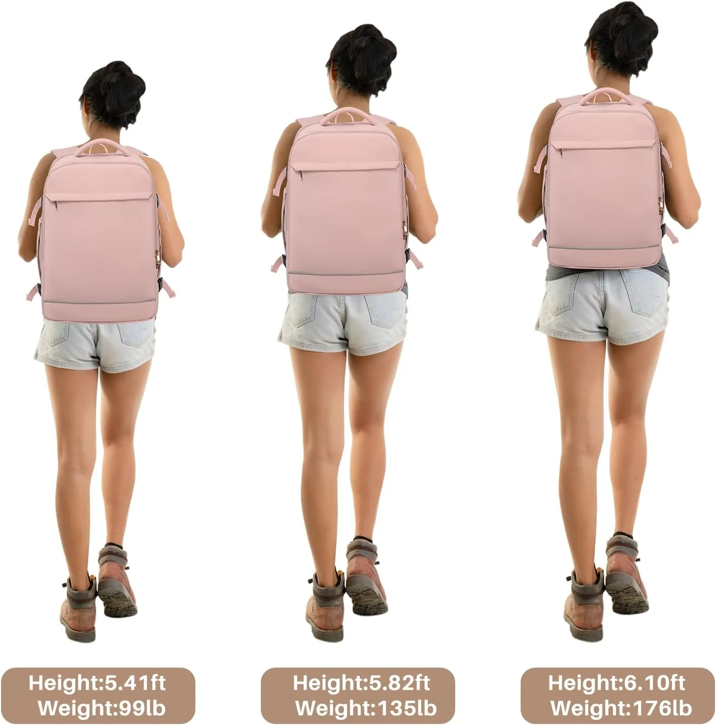 Large Travel Backpack for Women,Personal Item Travel Bag with 2 Packing Cubes, Carry on Backpack Airline Approved, Casual Daypack for Weekend Business Hiking (Pink)