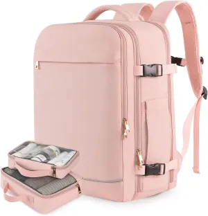 Large Travel Backpack for Women,Personal Item Travel Bag with 2 Packing Cubes, Carry on Backpack Airline Approved, Casual Daypack for Weekend Business Hiking (Pink)