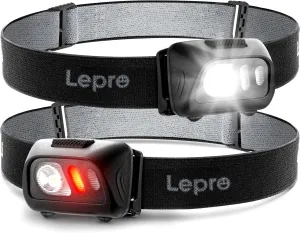Lepro LED Headlamp Flashlights, 1500Lux Head Lamp with 6 Lighting Modes and Red Light, IPX4 Waterproof Headlamp for Camping Hiking Backpacking Fishing, Adjustable Headband Suit for Adults Kids 2 Pack