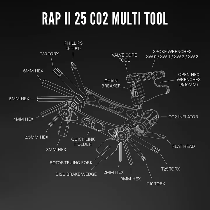 Lezyne RAP II CO2 Bike Multi Tool 25 in 1. High Performance Compact Bike Tool