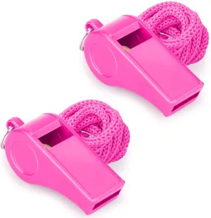 Loud Sports Whistle with Lanyard  High-Pitched Pink Plastic Whistles for Coaches, Outdoor Safety, Dog Training, Party Favors